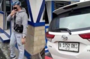 Foto pria dan mobil yang diduga menghalangi laju ambulans yang membawa pasien mau lahiran.